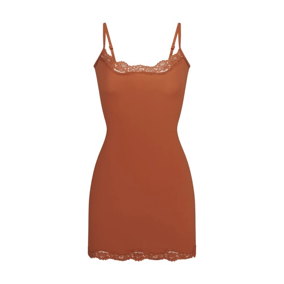 NWT SKIMS Fits Everybody Corded Lace Slip Dress In Bronze - Picture 4 of 6